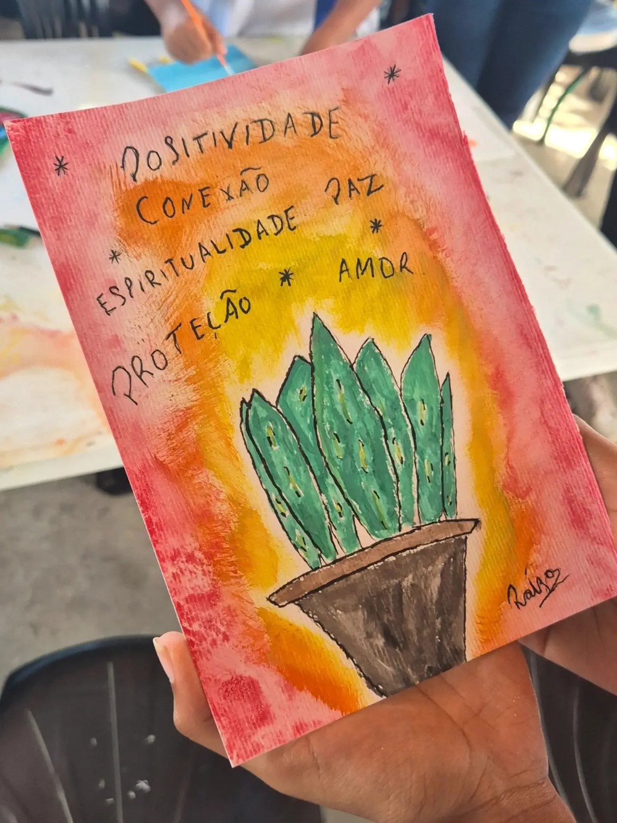 Caravana Verger, Salvador: a child's watercolour from the workshop, by the bay.