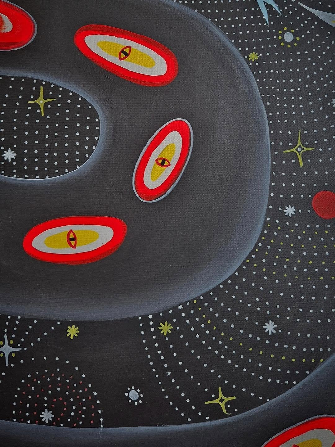 The eyes of The cosmic serpent: red and yellow windows watching over the infinite.