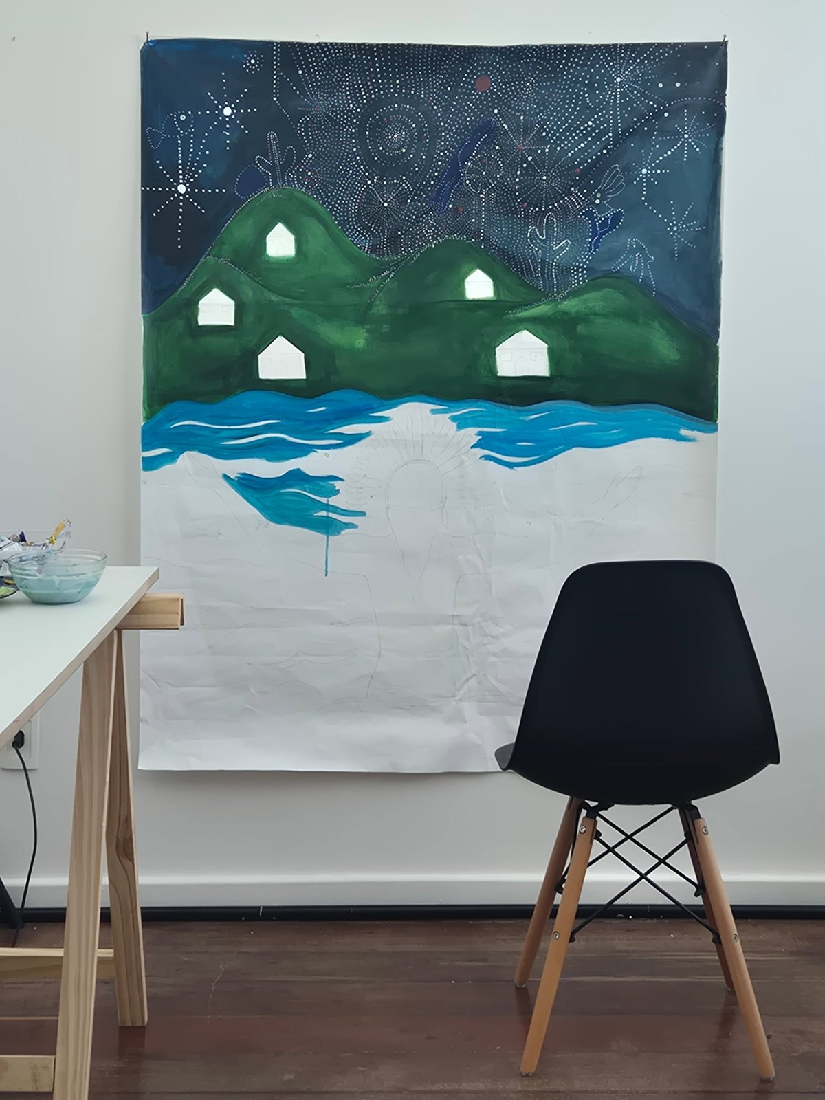 Cosmic embrace in progress, in the studio.
